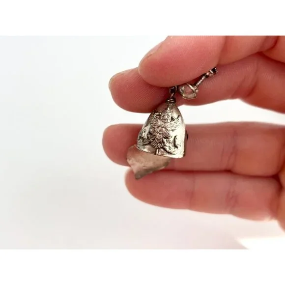 Siam Sterling Silver Vintage Screw Back Bells Hearts Charm Earrings - Picture 7 of 10